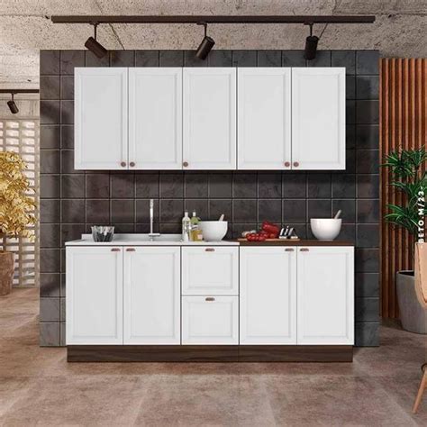 Cozinha Compacta Modulada Estilo Americano Pe As Nogueira Branco Unna