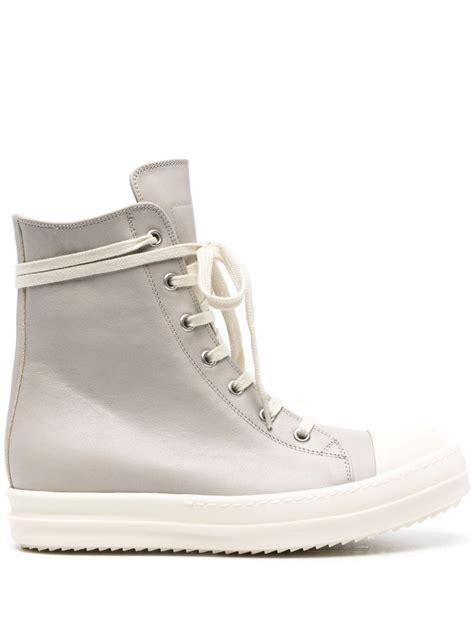 Rick Owens High Top Leather Sneakers Grey Farfetch