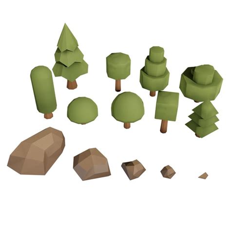 Modelo 3d Low Poly Trees And Rocks Turbosquid 2045506