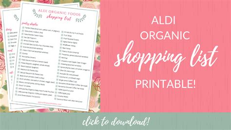 Aldi Organic Shopping List Free Printable Complete Grocery Guide