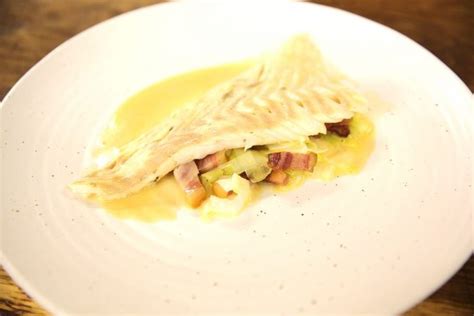 Roast Turbot With Lemon Emulsion Pancetta And Leeks James Martin