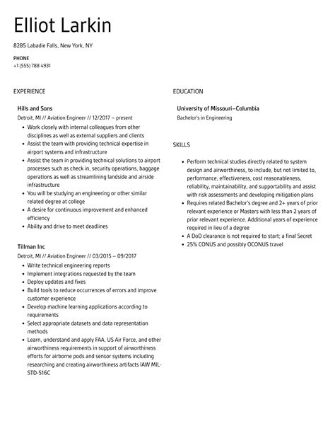 Aviation Engineer Resume Samples | Velvet Jobs