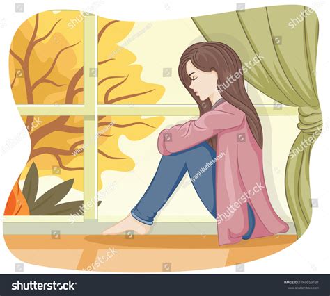 Lonely Girl Look Out Window On Stock Vector Royalty Free 1769559131