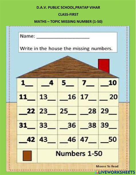 Missing Number 1 50 Worksheet Live Worksheets Worksheets Library