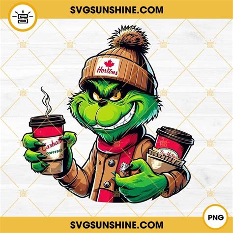 Grinch With Tim Hortons Png Grinch Drinking Coffee Png Coffee