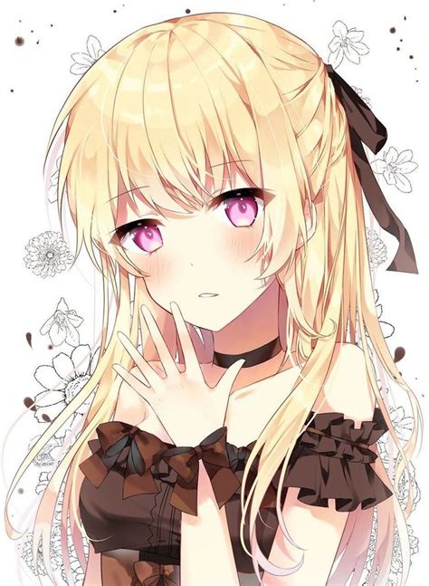 An Anime Girl With Blonde Hair And Pink Eyes Is Looking At The Camera While She Has Her Hand On