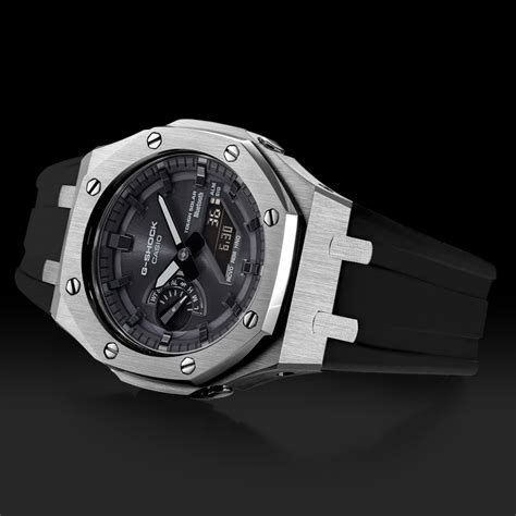 G Shock Mod With Black Strap Silver Steel Case Black Hour Markers