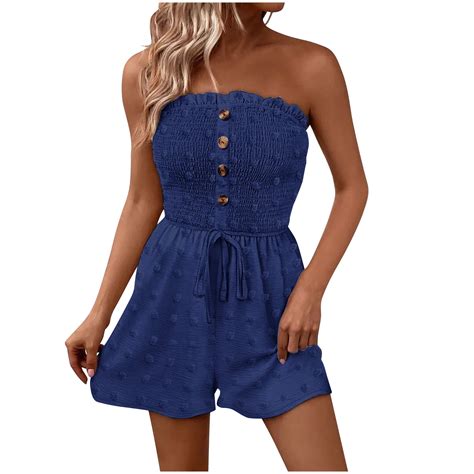 APEXFWDT Women's Strapless Short Rompers Beachwear Boho One Piece