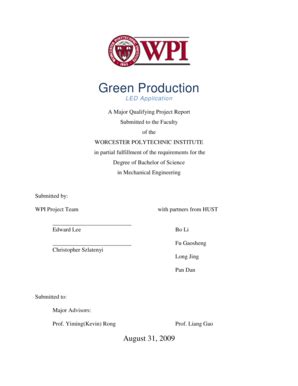 Fillable Online Wpi Green Production Worcester Polytechnic Institute