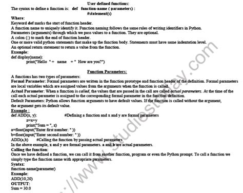 Cbse Class 12 Computer Science Functions In Python Notes