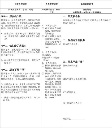 人民版思想品德七年级下册第十课导学案 10word文档在线阅读与下载无忧文档