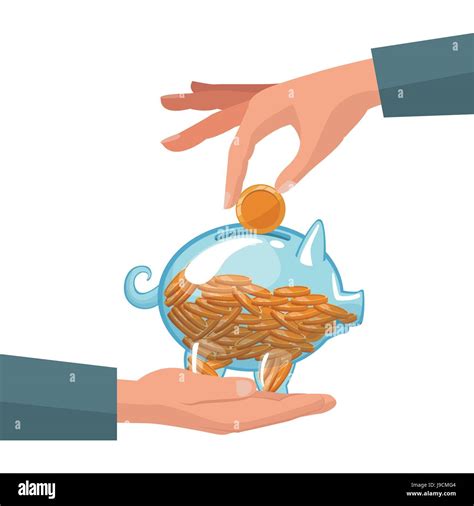 People Hands Depositing Coins In A Money Piggy Bank Stock Vector Image