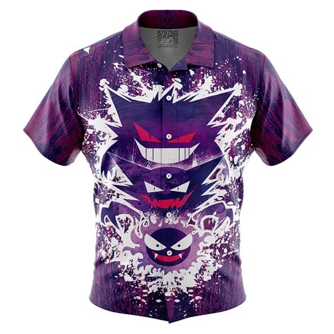 Trippy Ghostly Evolution Gastly Haunter Gengar Pokemon Button Up