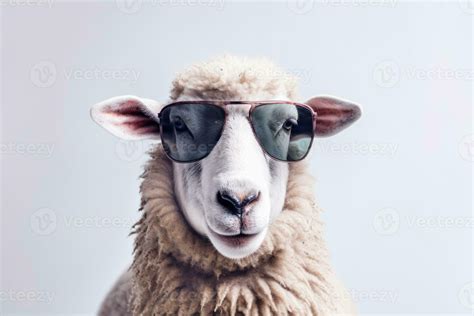 A Sheep Funny Sheep Wearing Sunglasses Isolated On White Background