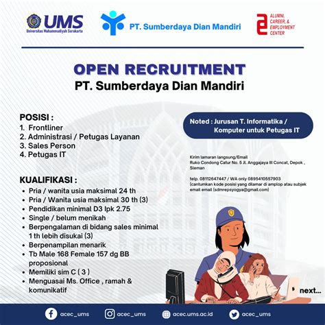 Open Recruitment PT Sumberdaya Dian Mandiri ACEC UMS