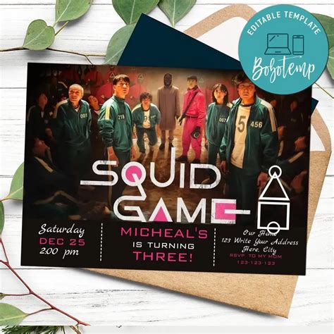 Squid Game Party Invitation Customizable Template DIY Bobotemp