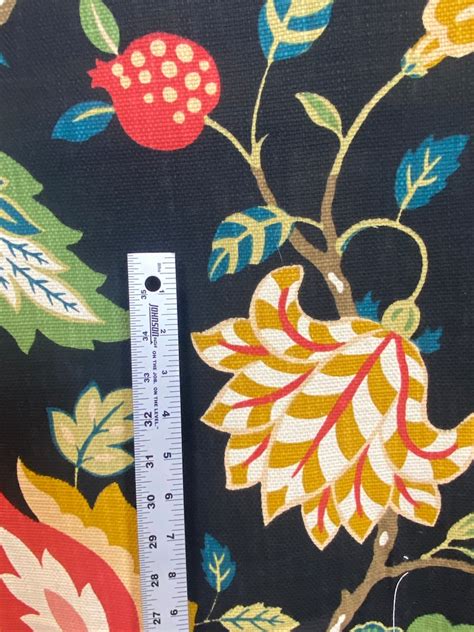 Folk Art Licorice Upholstery Fabric Large Print Floral Etsy