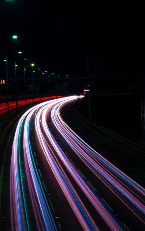 Wallpaper neon road lights movement light