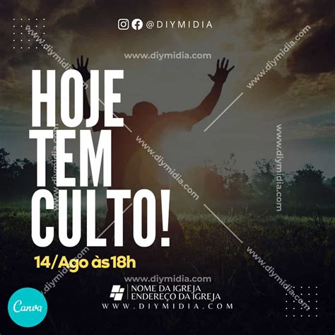 Gospel Hoje Tem Culto Banner Editável Canva Premium