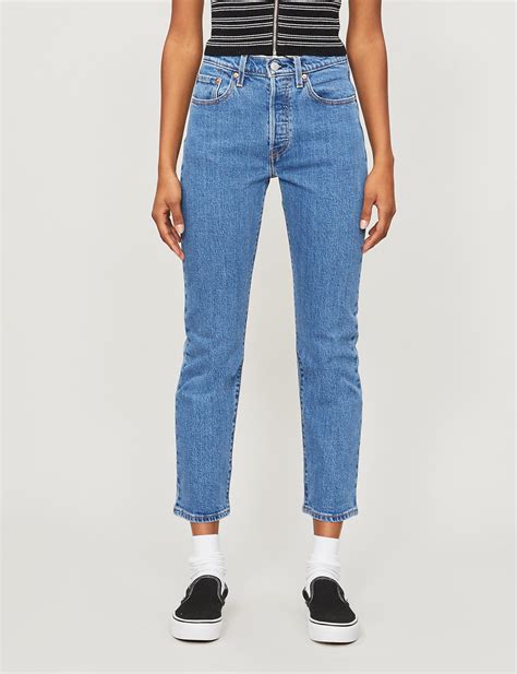 Levis Denim 501 Cropped Straight High Rise Jeans In Blue Lyst