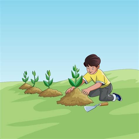 Premium Vector Happy Boy Planting Trees