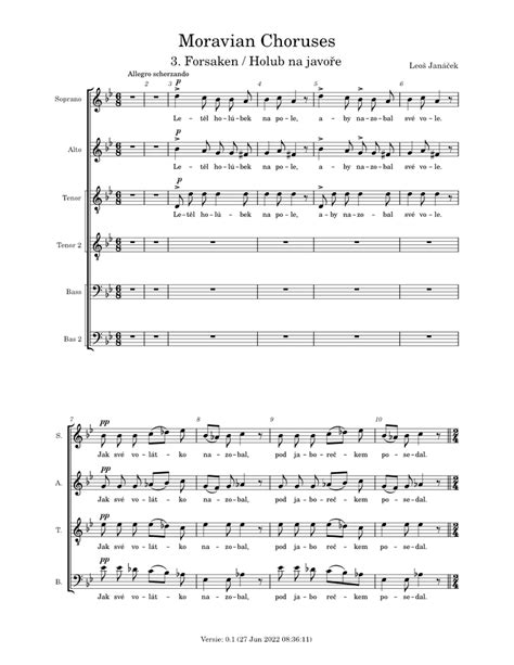 Six Moravian Choruses 3 Forsaken Leoš Janáček Sheet Music For