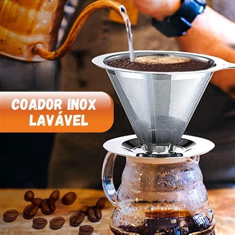 Coador de Café Filtro Inox Grande Lavável Reutilizável Cozinha Premium