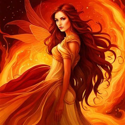 Fairy Goddess Warm Colors Fiery Background Closeup