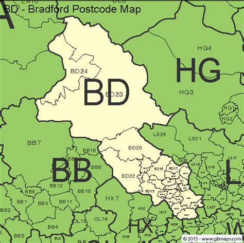 bradford postcode area  district maps  editable format