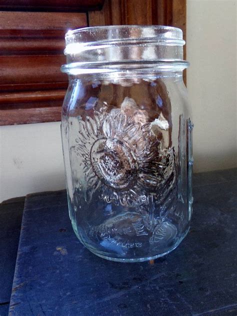 BALL Mason Jar Rare Flower Series SUN FLOWER Sculptured Clear Glass