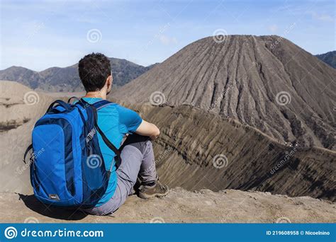 Active Bromo Volcano Mountain Crater Hole Erupt With Sulfur Gas And