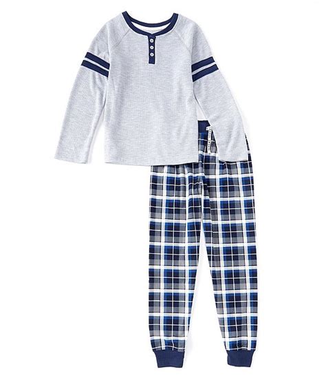 Dream Life Big Boys 8 14 Long Sleeve Ribbed Knit Henley Flannel Plaid 2 Piece Pajamas Set