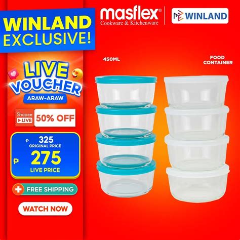 Masflex By Winland Pieces Borosilicate Glass Ml Food Container