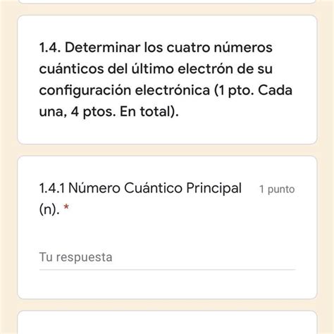 Determinar los cuatro números cuánticos del último electrón de su