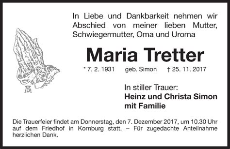 Traueranzeigen Von Maria Tretter Trauer Nn De