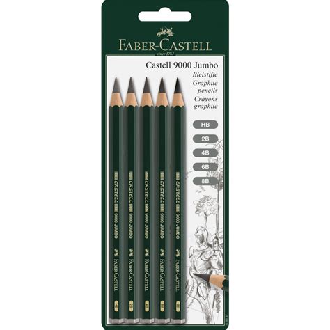 FABER CASTELL Lápis de Grafite 9000 Jumbo Minas HB 2B 4B 6B e 8B 5