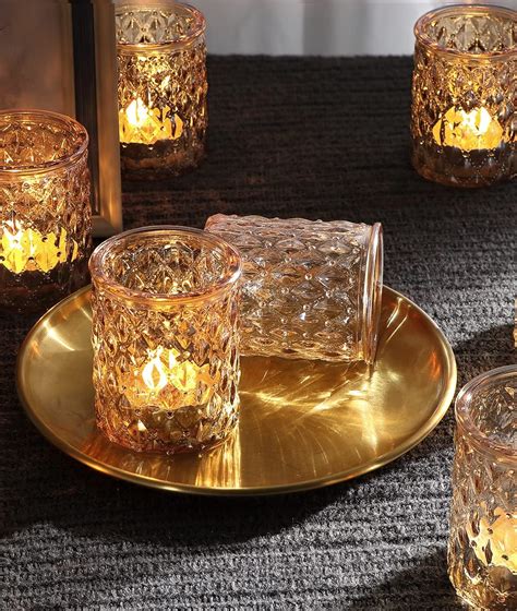 Cowjut 36pcs Gold Votive Candle Holders Mercury Glass