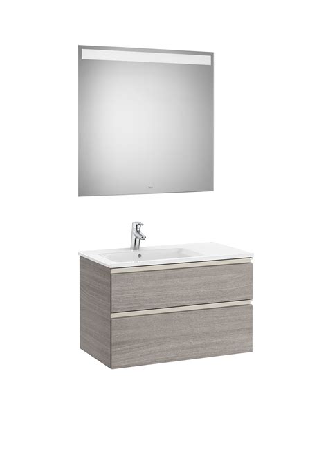 Pack Mueble Base De Dos Cajones Lavabo Izquierda Y Espejo Led Manau