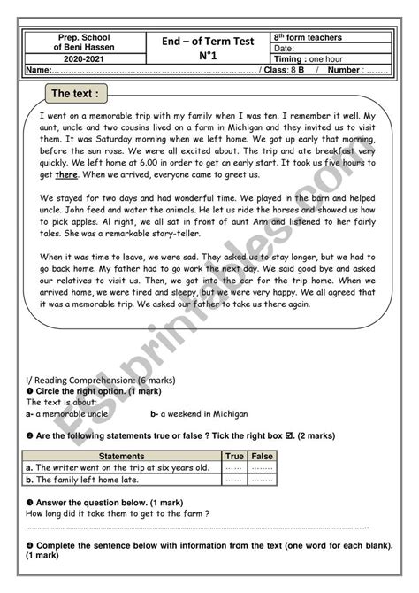 End Of Term Test N 1 8th Form ESL Worksheet By Serious Teacher