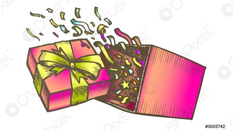 Opened Gift Box With Confetti Explosion Color Vector Stock Vector