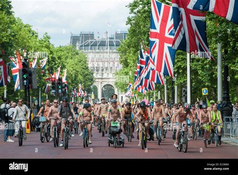 London UK Th June Naked Cyclists Ride Through Central London During The Naked Bike