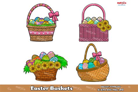 Cartoon Easter Basket With Colored Eggs Graphic By Hittoon · Creative Fabrica