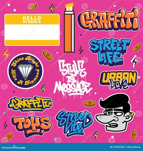 Colorful Graffiti Art Vector Sticker Pack Illustrations Stock Vector ...