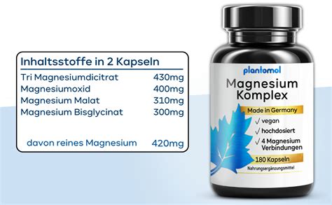 NEU Plantomol 180 Magnesium Komplex Kapseln Hochdosiert 420mg Reine