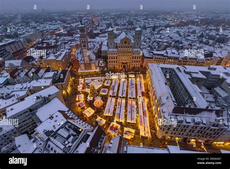 Romantic Winter Evening On Augsburg Christmas Market On Rathaus Square