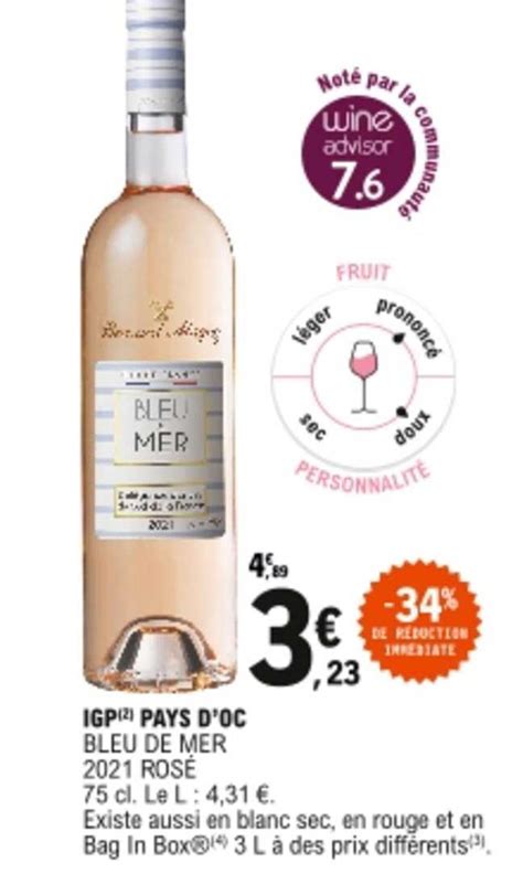 Promo Igp Pays D oc Bleu De Mer 2021 Rosé chez E Leclerc iCatalogue fr