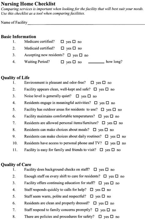 Alliance For Better Long Term Care Nursing Home Checklist And Words