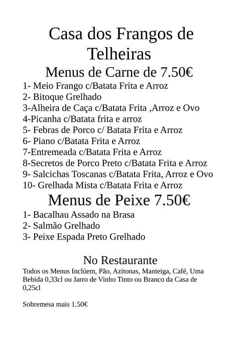 Menu Em Casa Dos Frangos De Telheiras Restaurante Lisboa Azinhaga Da