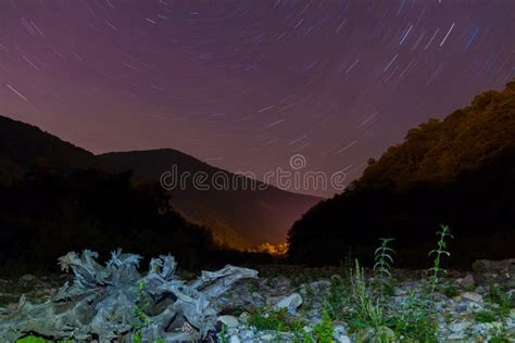 Ravine And Star Trails At Night Stock Photo Image Of Galaxy Outdoors