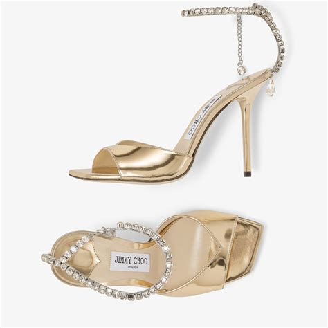 SAEDA SANDAL 100 Gold Liquid Metal Sandals With Crystal Embellishment